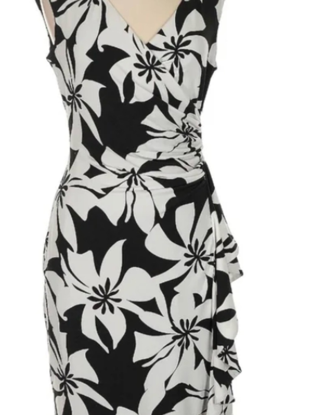 White House Black Market Black & White Floral Surplice Midi Dress